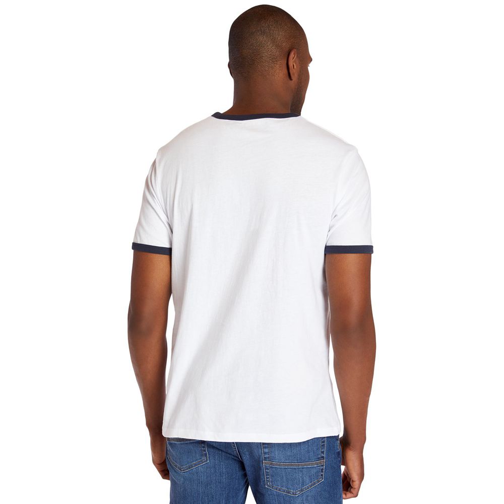 Camisetas Timberland Hombre Tbl® Linear Logo Ringer Blancas - Chile HXW-378064